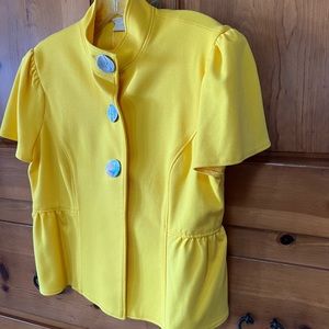 Beautiful Bright Yellow Knit Shirt Sleeve Fitted Jacket; Button Front Sz L